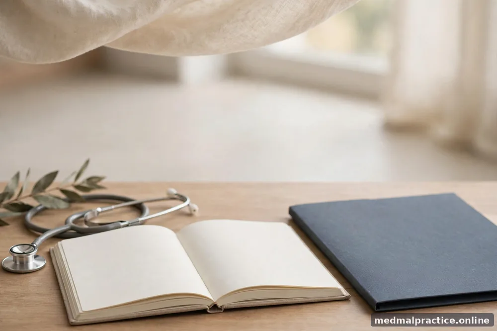 Close view of a blank open notebook beside a closed folder on a calm desk in daylight, with no legible text