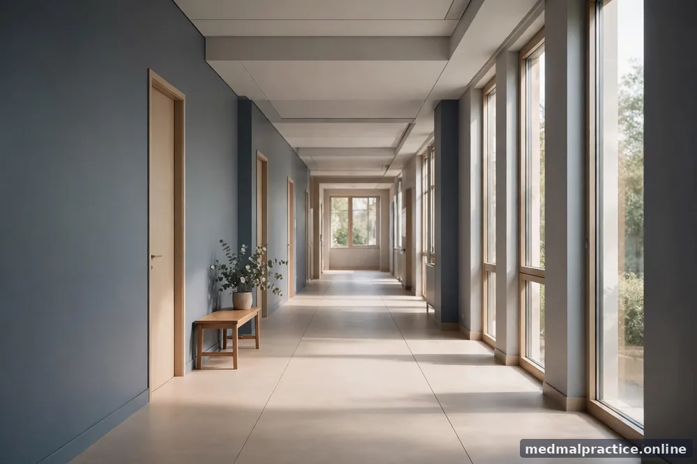 Empty sunlit hallway with gentle leading lines, no people, and calm neutrals