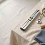 Calm balance motif: a simple level tool on a light desk in daylight, no text