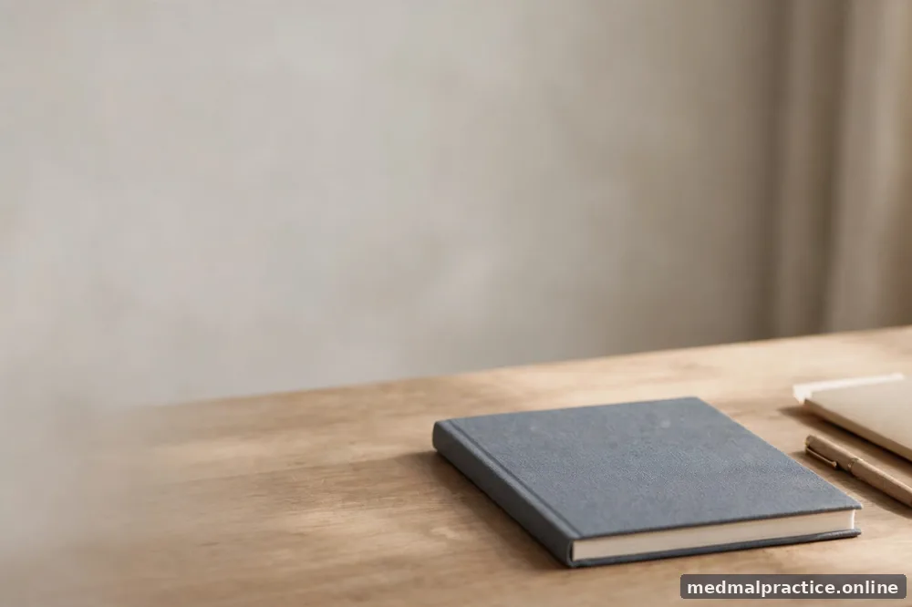 Blank notebook and pen on a desk beside a closed folder in daylight, with no legible text
