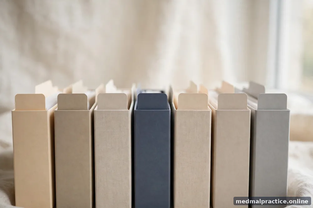 Close view of upright file-folder tabs in a row, orderly, muted neutrals, no legible text