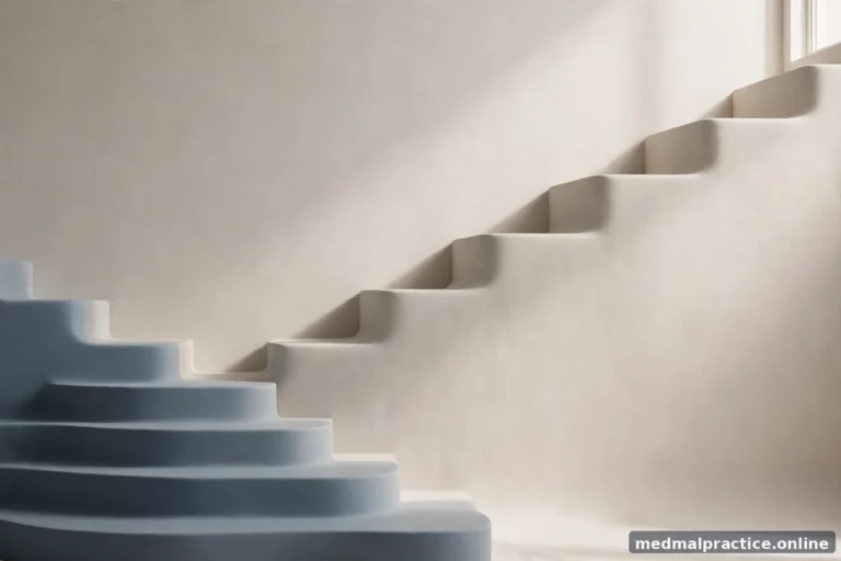 Abstract ascending steps in soft light suggesting a process, calm neutrals, no text