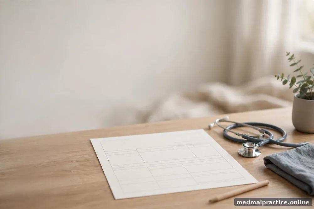 Blank invoice-form outline on a desk with no figures, calm neutrals, no legible text