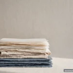Abstract stacked-paper composition in three calm tiers, no text or numbers
