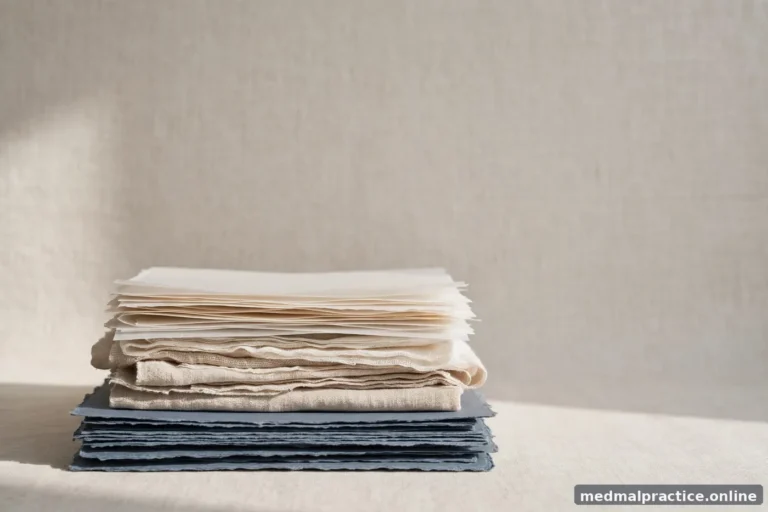 Abstract stacked-paper composition in three calm tiers, no text or numbers