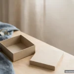 A simple lid resting beside an open blank box on a light desk, abstract metaphor, no text