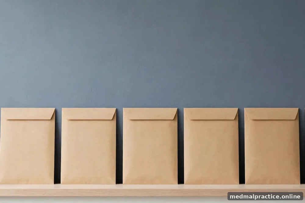 Orderly row of blank manila envelopes on a light shelf, no legible text