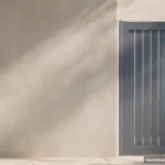 A closed gate-like abstract in soft light suggesting a threshold, calm, no text