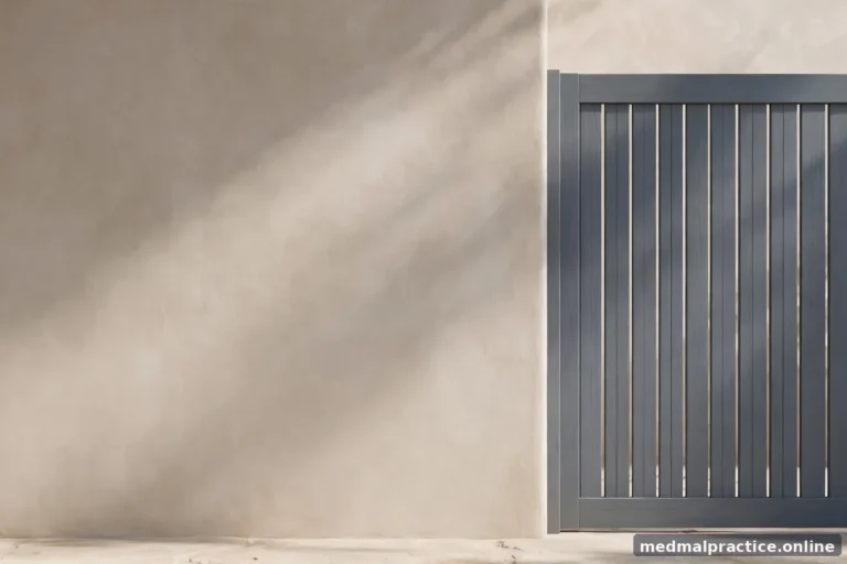 A closed gate-like abstract in soft light suggesting a threshold, calm, no text