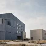Abstract composition of a large building shape beside a smaller one, soft light, no text