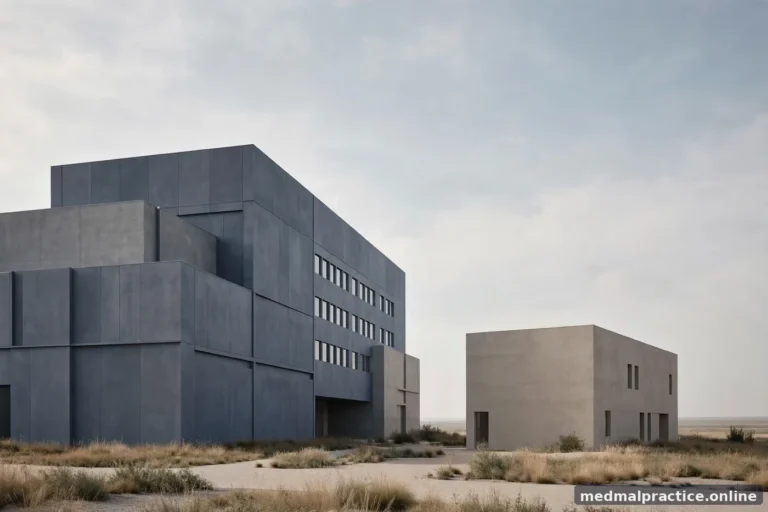 Abstract composition of a large building shape beside a smaller one, soft light, no text