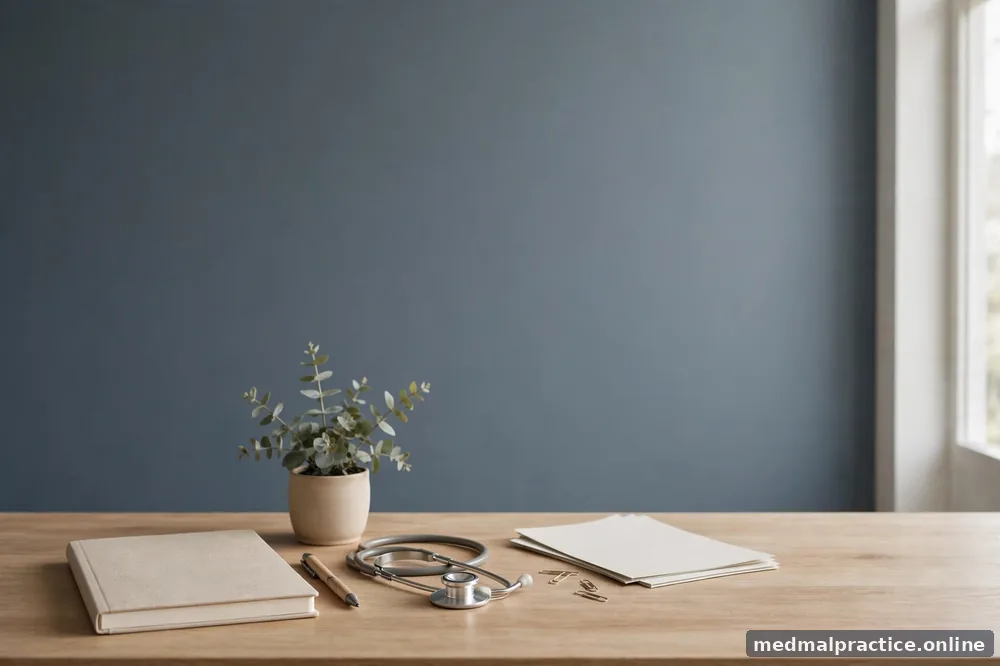 Blank computer-free desk with a notebook and pen, research theme, calm, no text