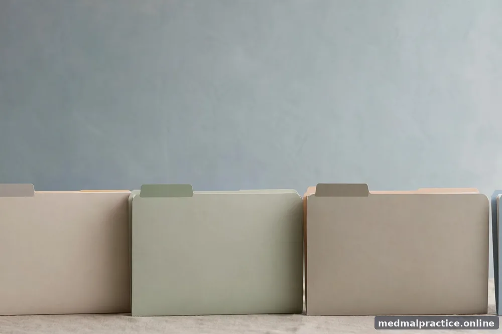 Blank folders labeled with color tabs (no legible words) in a neat row, no text