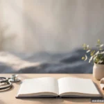 Bright sunrise-style desk with an open blank notebook, fresh-page motif, no text