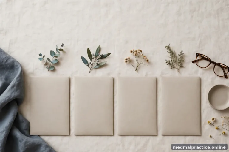 Four neat blank envelopes in a row on a light surface, quarterly motif, no text